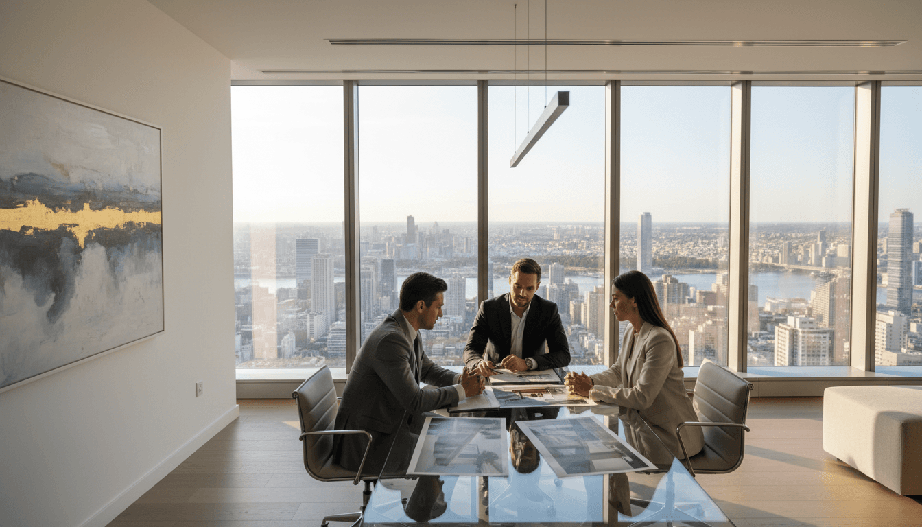 The Luxury Home Team of Florida in professional office setting discussing real estate with clients